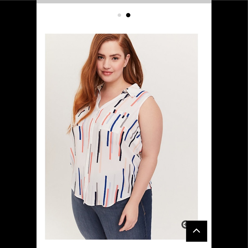 WHITE & MULTI LINE GEORGETTE BUTTON FRONT TANK